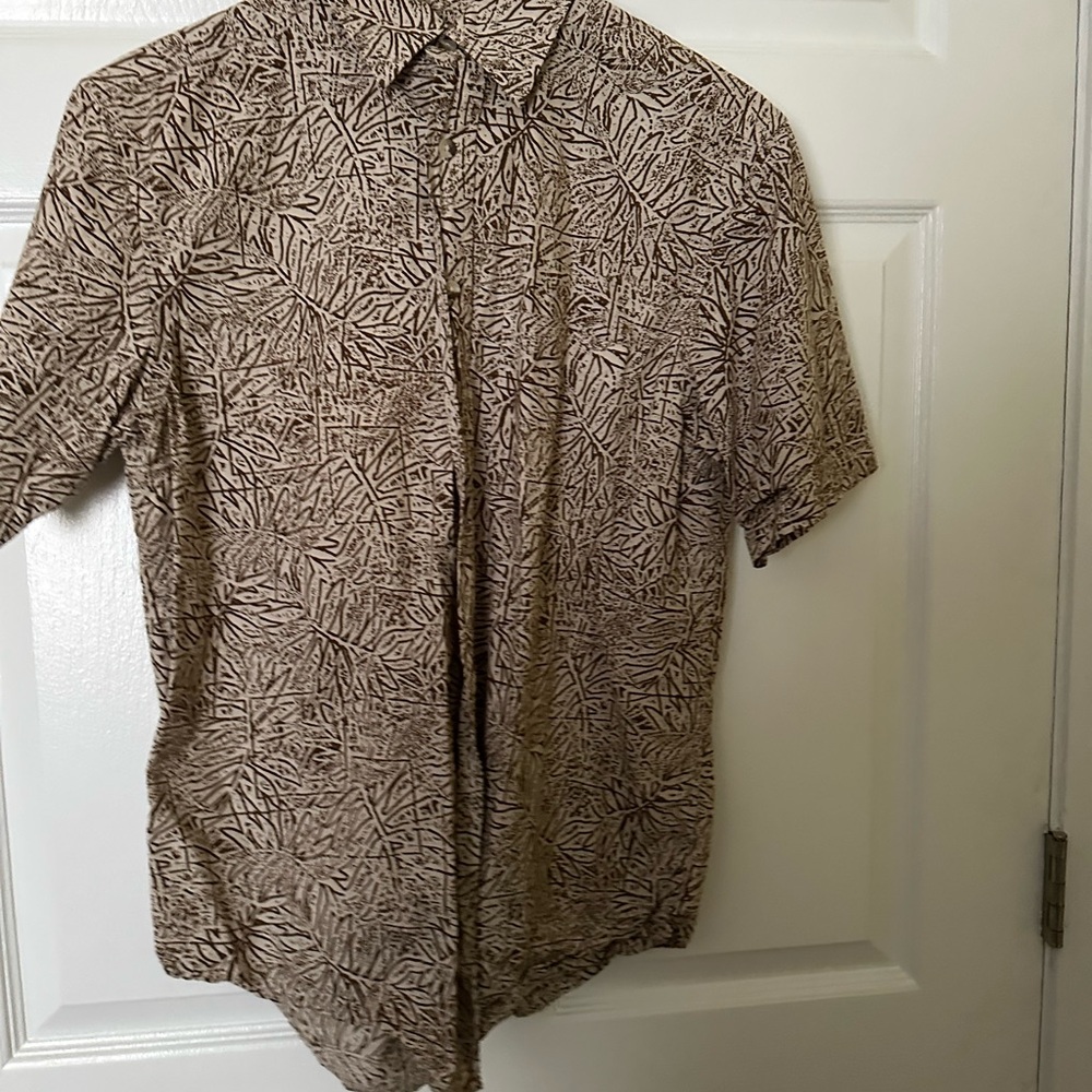 Roundtree & Yorke Tan Patterned Casual Shirt